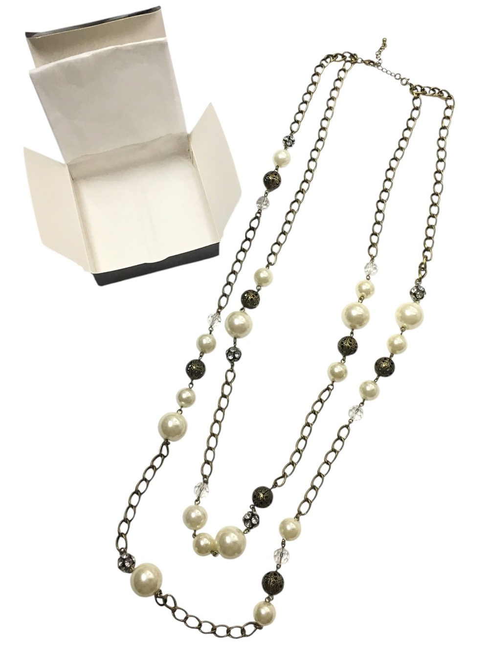 mark. Cluster Luster Necklace Bauble Pearl Style Boho Chunky Chain Avon RARE